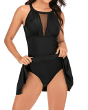 Lady Sexy Solid Color Backless Lace One Piece Swimwear Red Black Blue S-2XL 