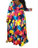 Oversized Printed Sexy V-Neck Dress XL-5XL