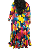 Oversized Printed Sexy V-Neck Dress XL-5XL
