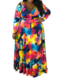 Oversized Printed Sexy V-Neck Dress XL-5XL