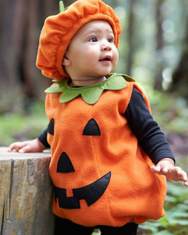 Halloween Children's Cute Round Neck Sleeveless Pumpkin Triangle Bag Fart Three-Piece Romper Set