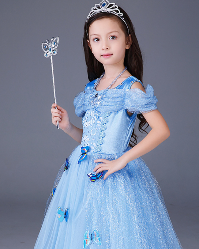 Frozen Girls Cinderella Butterfly Long Princess Dress