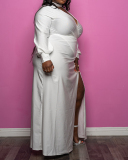 Women's Plus Size Deep V Slit Lantern Sleeve Pleated Dress Solid Color XL-5XL
