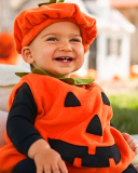 Children's Fart Round Neck Sleeveless Pumpkin One-Piece Romper
