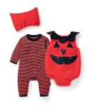 Children's Halloween Performance Costume Pumpkin Jumpsuit and Hat Three-Piece Set