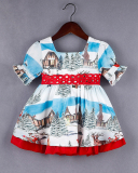 Santa Print Big Bow Skirt Girls Dress