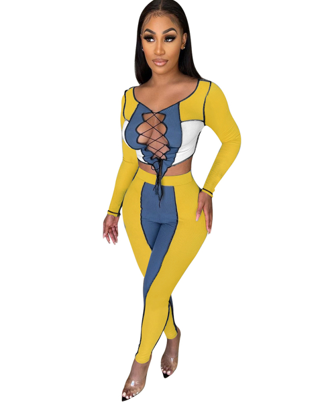Long Sleeve Hollow Out Women Autumn Winter Two Piece Pant Set S-XXL