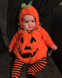 Pumpkin-Shaped Hooded Zipper One-Piece Baby Sleeveless Romper