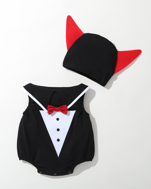 Children's Halloween Performance Long Sleeve Vampire Romper and Hat Three-piece Costume