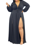 Plus Size Women's Sexy Split Cut-out Strappy Dress Solid Color XL-5XL