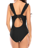 Lady Backless  Plunge Deep V One Piece Swimwear Red Green Black Blue S-2XL
