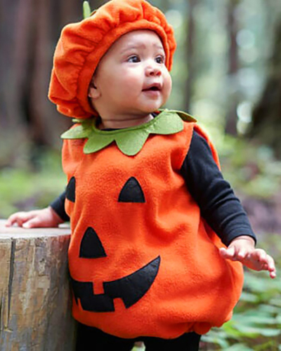 Children's Fart Round Neck Sleeveless Pumpkin One-Piece Romper