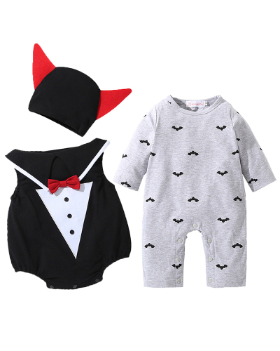 Children's Halloween Performance Long Sleeve Vampire Romper and Hat Three-piece Costume