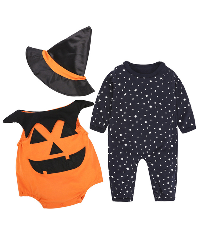 Children's Halloween Costume Pumpkin Hat Three-Piece Jumpsuit