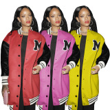 Winter Women Long Baseball Jacket Coat S-XXL