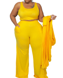 Plus Size Solid Color Casual Fashion Sports Household Robe Coat Three-piece Suit Multi Color L-4XL