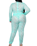 Plus Size Solid Color See-through Lace Sexy Nightclub Outfit Two-piece Set L-4XL