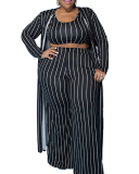 Plus Size Sexy Women's Striped Commuter Three-piece Suit L-4XL