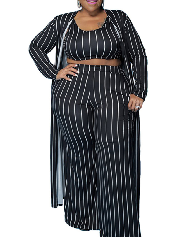 Plus Size Sexy Women's Striped Commuter Three-piece Suit L-4XL