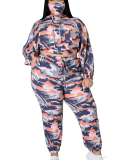 Plus Size Camouflage Print Lace-up Sexy Urban Fashion Casual Two-piece Suit L-4XL