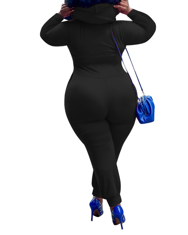 Women's Solid Color Bat Shirt Pocket Zipper Jumpsuit Multi Color XL-5XL