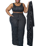 Plus Size Sexy Women's Striped Commuter Three-piece Suit L-4XL