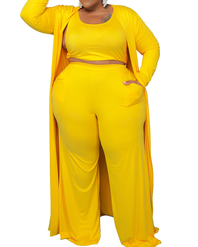 Plus Size Solid Color Casual Fashion Sports Household Robe Coat Three-piece Suit Multi Color L-4XL