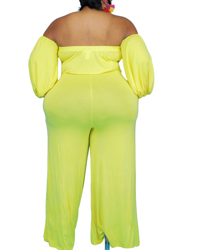 Plus Size Sexy Strapless Top Solid Color Wide Leg Pants Jumpsuit L-4XL