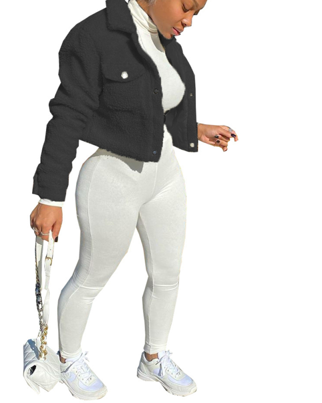 Women Solid Color Coat Tops White Black S-2XL 