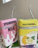 Fashion Funny Small Fresh Embroidery Strawberry Lemon Fruit Straw Messenger Bag