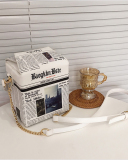 Female Fashion Creative Tide Spray Picture Letter Newspaper Element Mountain Cruise Ship Pattern PU Messenger Bag