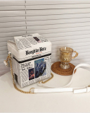 Female Fashion Creative Tide Spray Picture Letter Newspaper Element Mountain Cruise Ship Pattern PU Messenger Bag