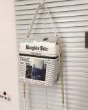 Female Fashion Creative Tide Spray Picture Letter Newspaper Element Mountain Cruise Ship Pattern PU Messenger Bag