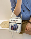 Female Fashion Creative Tide Spray Picture Letter Newspaper Element Mountain Cruise Ship Pattern PU Messenger Bag