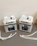 Female Fashion Creative Tide Spray Picture Letter Newspaper Element Mountain Cruise Ship Pattern PU Messenger Bag