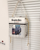 Female Fashion Creative Tide Spray Picture Letter Newspaper Element Mountain Cruise Ship Pattern PU Messenger Bag
