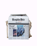 Female Fashion Creative Tide Spray Picture Letter Newspaper Element Mountain Cruise Ship Pattern PU Messenger Bag