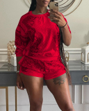 Pattern Printed Multi Color O-neck Casual Sports Two-piece Shorts Suit S-2XL