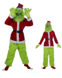 Halloween Green Fur Monster Grinch Cosplay Santa Suit Party Costume Suit