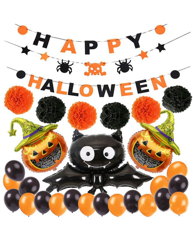 Halloween Balloon Set Halloween Letters Banner Bat Pumpkin Aluminum Film Balloon Decoration