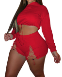Women Street Style Solid Color Casual Two Piece Set S-2XL
