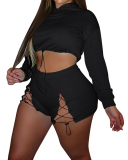 Women Street Style Solid Color Casual Two Piece Set S-2XL