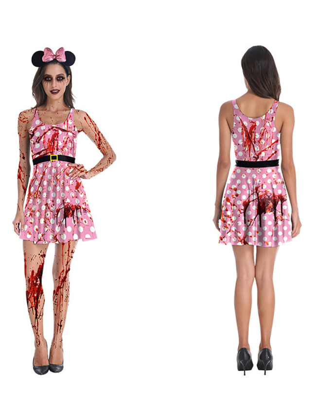 Halloween Night Dress With Blood-Slimmed Waistcoat Costume