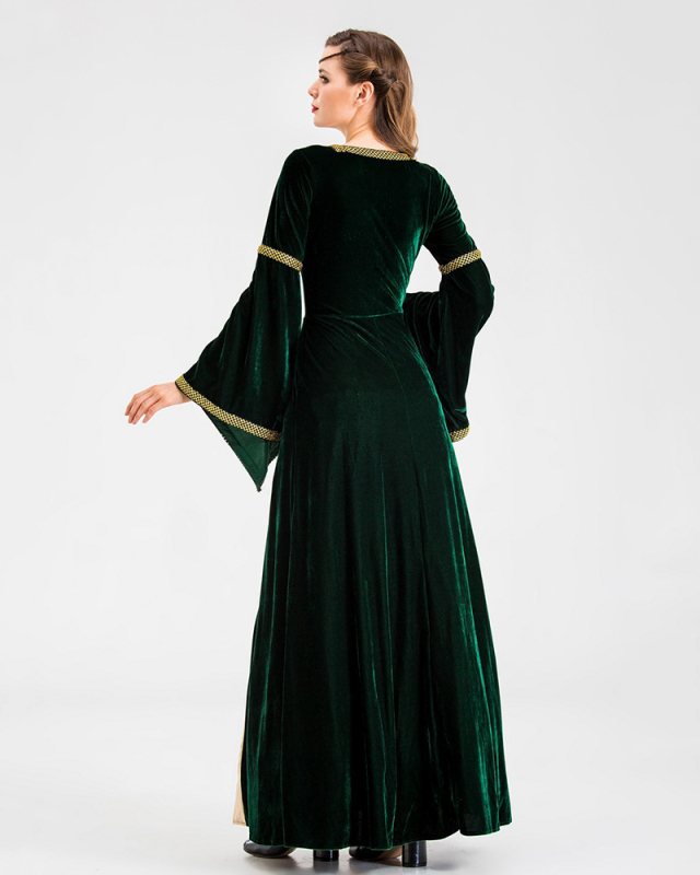 Costumes Dress for Women Trumpet Sleeves Fancy Medieval Gothic Lace Up Dress