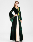Costumes Dress for Women Trumpet Sleeves Fancy Medieval Gothic Lace Up Dress
