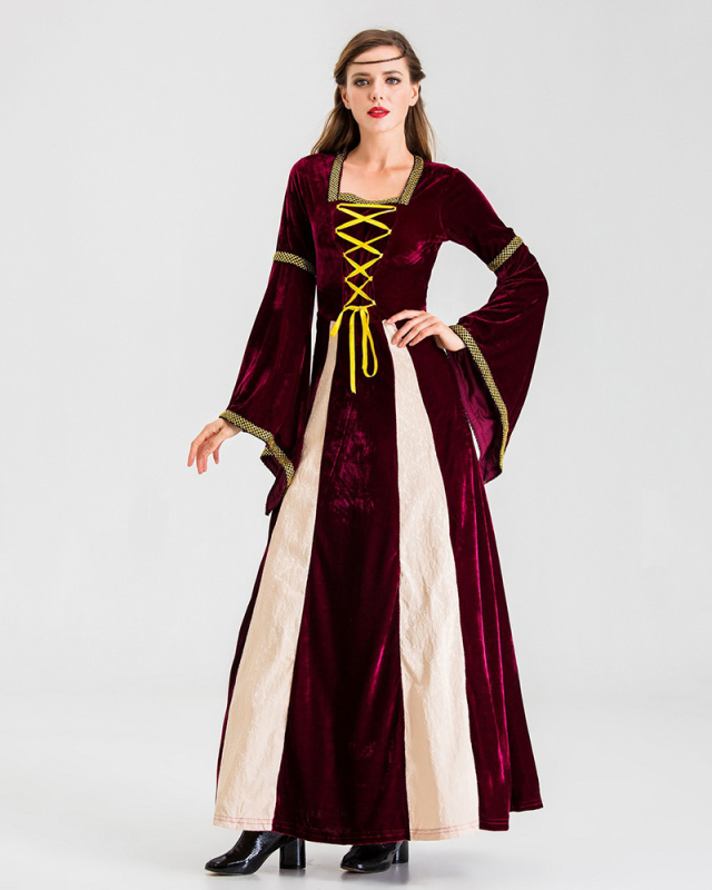 Costumes Dress for Women Trumpet Sleeves Fancy Medieval Gothic Lace Up Dress