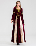 Costumes Dress for Women Trumpet Sleeves Fancy Medieval Gothic Lace Up Dress