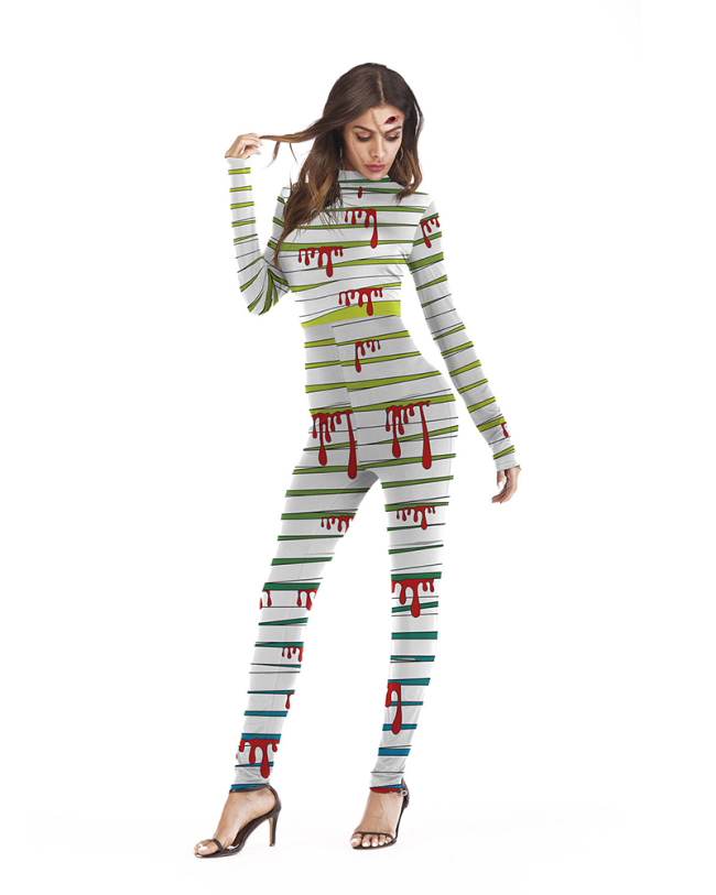 Wholesale Halloween Costume Skeleton Print Bodycon Catsuit Jumpsuit