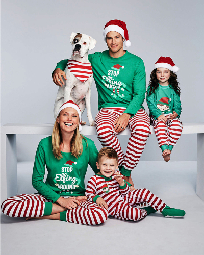 Christmas Parent-child Set STOP Elfing AROUND Printed Home Wear