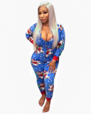 Women fall Christmas Cartoon Print Jumpsuit Bodysuit Front Zipper Long Sleeve Fitness Jumpsuits Hooded Homewear Playsuit